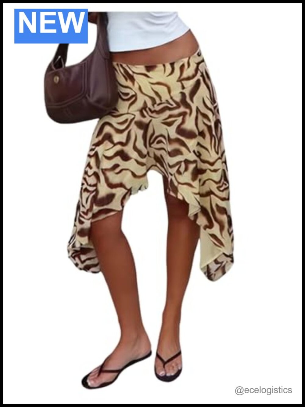 Animal Print Asymmetrical Low Rise Flowy Midi Skirt